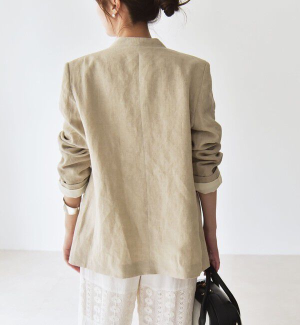 quaranciel「quaranciel:〈手洗い可能〉ヨーロピアンフラックス リネン ノーラペル オーバー ジャケット」|ノーカラージャケット|