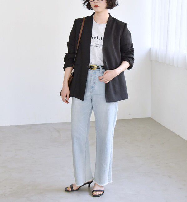 quaranciel「quaranciel:〈手洗い可能〉ヨーロピアンフラックス リネン ノーラペル オーバー ジャケット」|ノーカラージャケット|