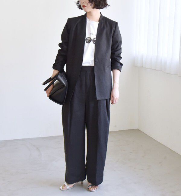 quaranciel「quaranciel:〈手洗い可能〉ヨーロピアンフラックス リネン ノーラペル オーバー ジャケット」|ノーカラージャケット|