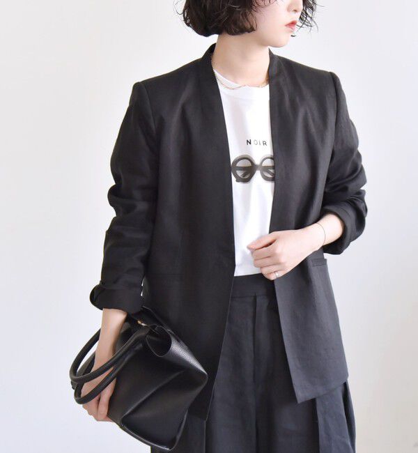 quaranciel「quaranciel:〈手洗い可能〉ヨーロピアンフラックス リネン ノーラペル オーバー ジャケット」|ノーカラージャケット|