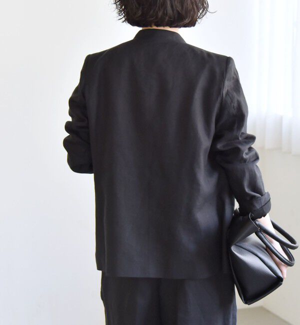 quaranciel「quaranciel:〈手洗い可能〉ヨーロピアンフラックス リネン ノーラペル オーバー ジャケット」|ノーカラージャケット|