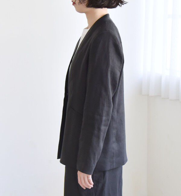 quaranciel「quaranciel:〈手洗い可能〉ヨーロピアンフラックス リネン ノーラペル オーバー ジャケット」|ノーカラージャケット|