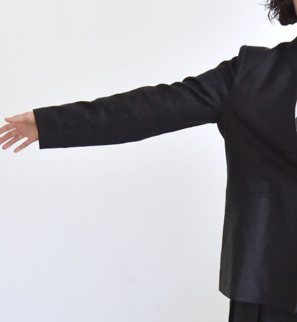 quaranciel「quaranciel:〈手洗い可能〉ヨーロピアンフラックス リネン ノーラペル オーバー ジャケット」|ノーカラージャケット|