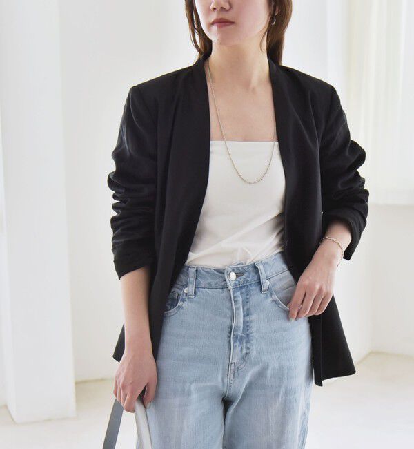 quaranciel「quaranciel:〈手洗い可能〉ヨーロピアンフラックス リネン ノーラペル オーバー ジャケット」|ノーカラージャケット|