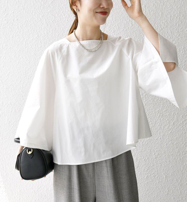 SHIPS any「SHIPS any:〈洗濯機可能〉REPREVE ボートネック フレアスリーブ ブラウス」|シャツ・ブラウス|