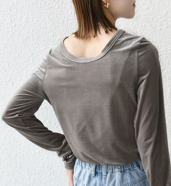 SHIPS for women「〈手洗い可能〉シアー トリコット  ポリエステル ベロア 前後2WAY ロングスリーブ」|Tシャツ・カットソー|