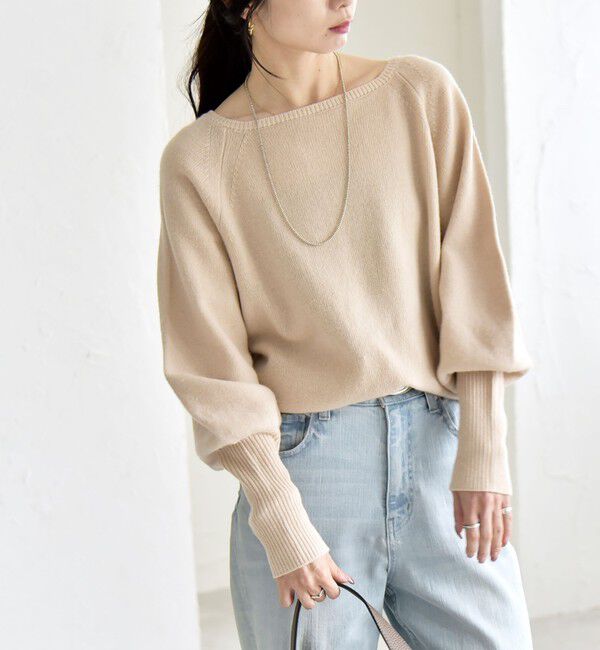 quaranciel「quaranciel:〈手洗い可能〉AQUA カシミヤ ミックス ボートネック ロングリブ パフ ニット」|ニット・セーター|