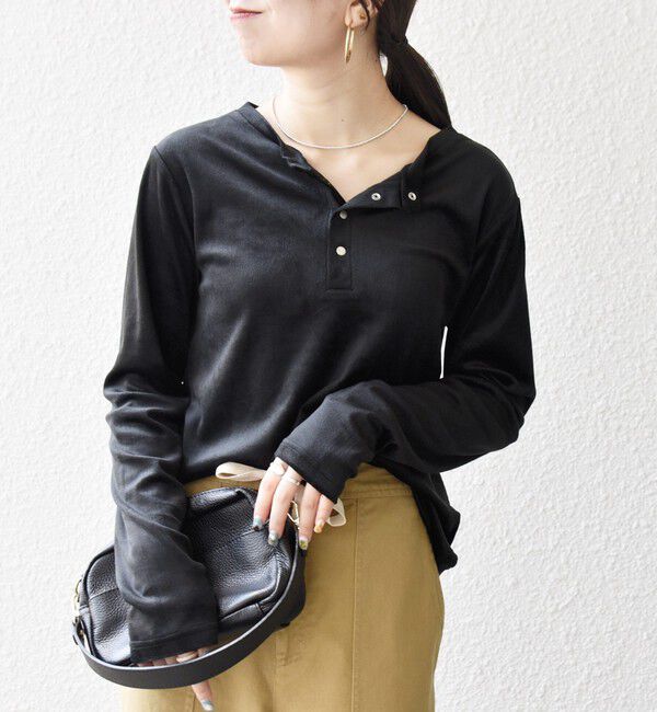SHIPS any「SHIPS any:〈洗濯機可能〉ポリエステル ベロア 2way ヘンリーネック プルオーバー」|Tシャツ・カットソー|