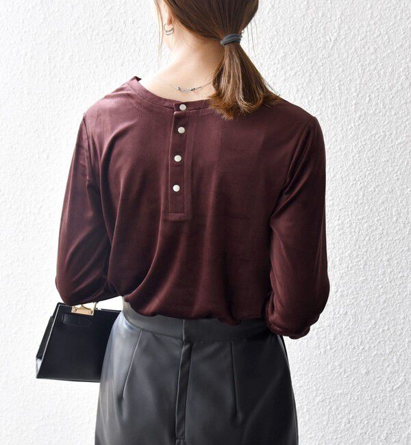 SHIPS any「SHIPS any:〈洗濯機可能〉ポリエステル ベロア 2way ヘンリーネック プルオーバー」|Tシャツ・カットソー|