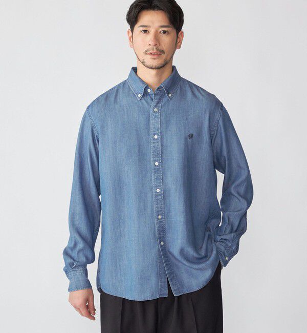 SHIPS「【WEB限定】SHIPS:〈手洗い可能〉リヨセル エア ボタンダウン デニムライク シャツ」|シャツ・ブラウス|ライトブルー