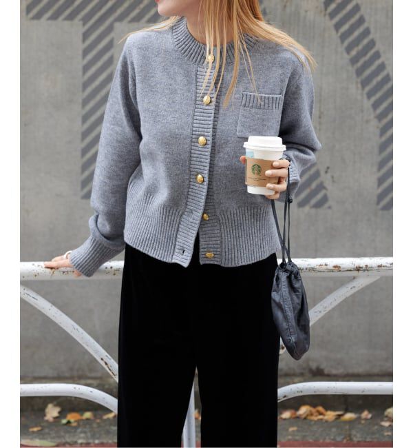 OUTDOOR PRODUCTS Usual Things「ゴールドボタンクルーネックカーディガン」|ニット・セーター|グレーA