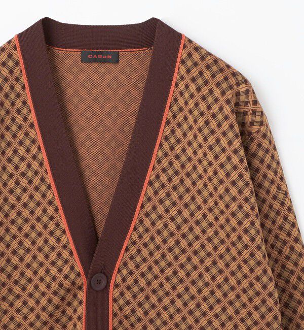CABaN「コットンポリエステル チェックジャカード Vネックカーディガン」|ニット・セーター|
