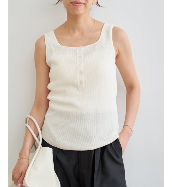 IENA「ワッフルヘンリーノースリーブ」|Tシャツ・カットソー|ホワイト