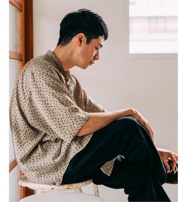 EDIFICE「《追加》パターンクレープ ショートスリーブ バンドカラーシャツ」|シャツ・ブラウス|