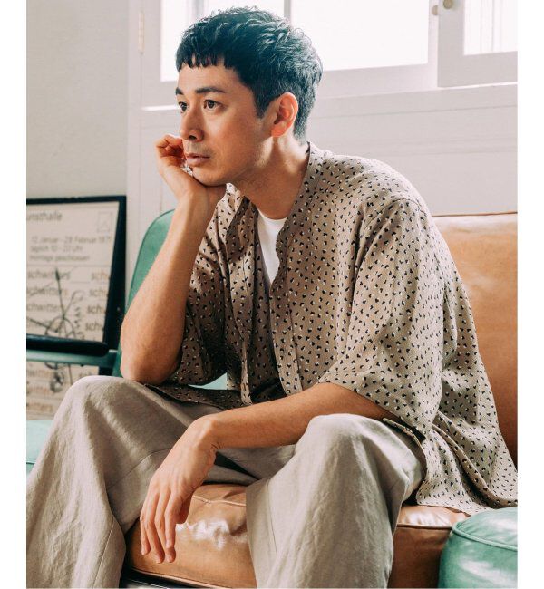 EDIFICE「《追加》パターンクレープ ショートスリーブ バンドカラーシャツ」|シャツ・ブラウス|