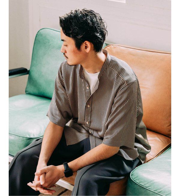 EDIFICE「《追加》パターンクレープ ショートスリーブ バンドカラーシャツ」|シャツ・ブラウス|