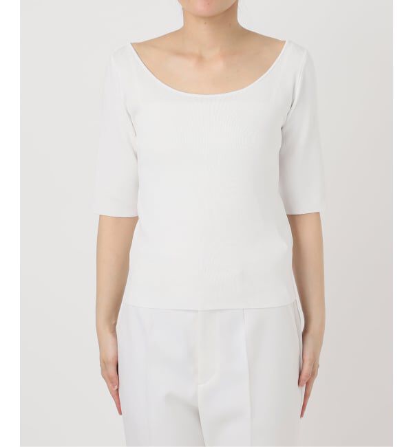 NOBLE「【洗える】14Gデコルテハーフスリーブニット」|ニット・セーター|