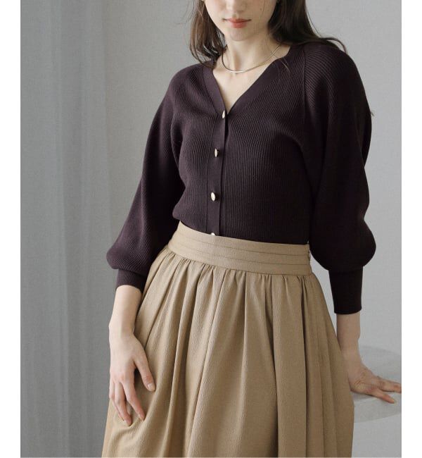 「【洗える】Vネックシルエットカーディガン」|カーディガン|