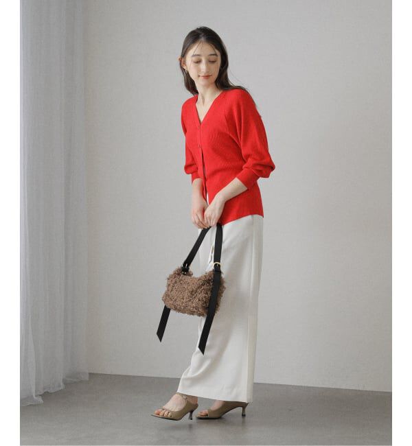 「【洗える】Vネックシルエットカーディガン」|カーディガン|