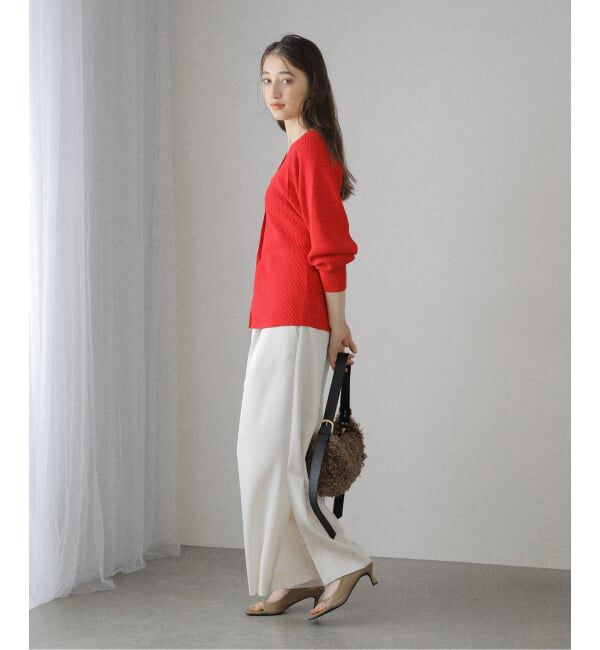  「【洗える】Vネックシルエットカーディガン」|カーディガン|