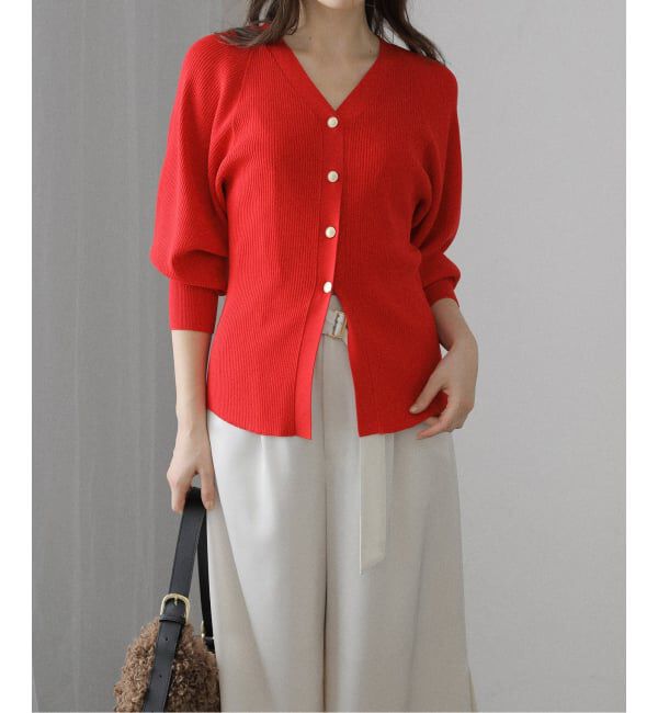  「【洗える】Vネックシルエットカーディガン」|カーディガン|