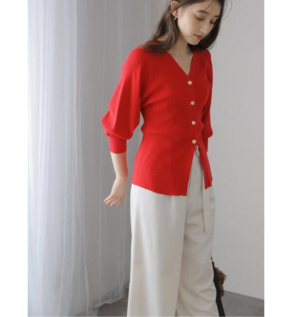  「【洗える】Vネックシルエットカーディガン」|カーディガン|
