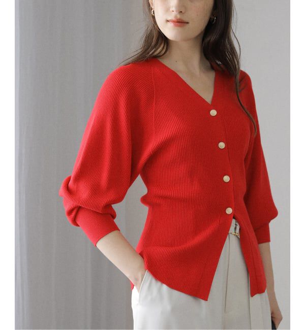 「【洗える】Vネックシルエットカーディガン」|カーディガン|