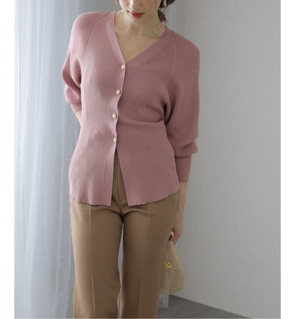  「【洗える】Vネックシルエットカーディガン」|カーディガン|