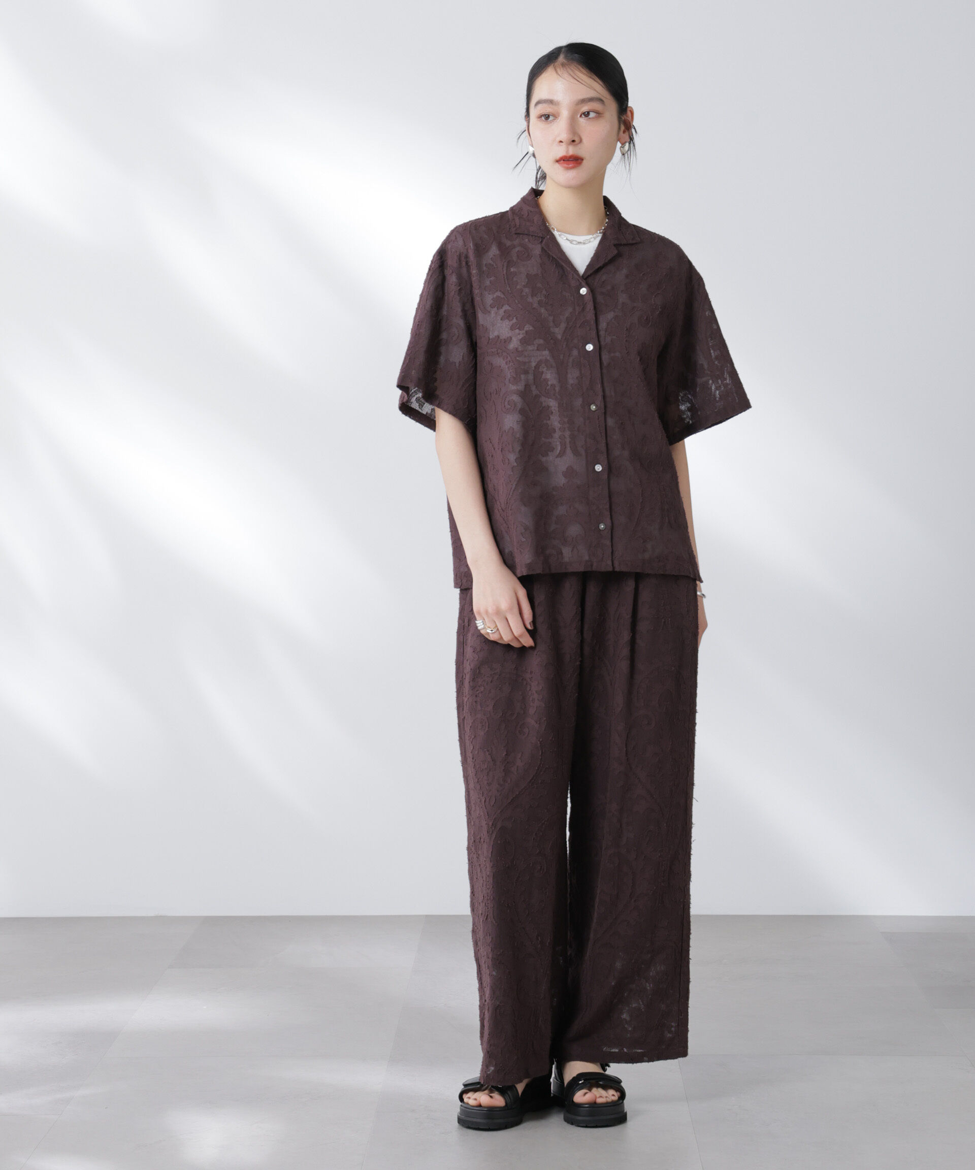 nano･universe「made in india カットワークジャカードパンツ(セットアップ可)」|チノ|