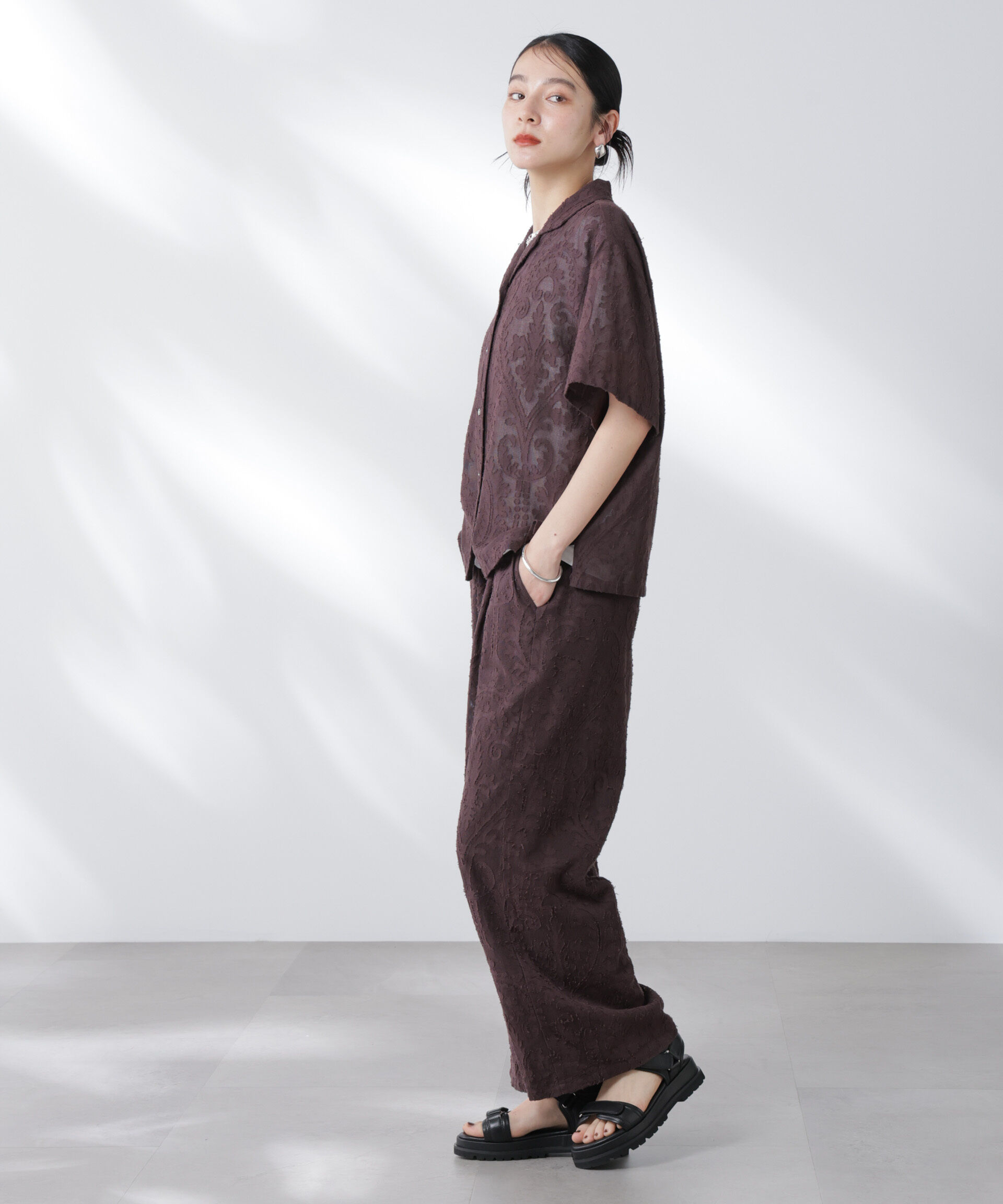 nano･universe「made in india カットワークジャカードパンツ(セットアップ可)」|チノ|