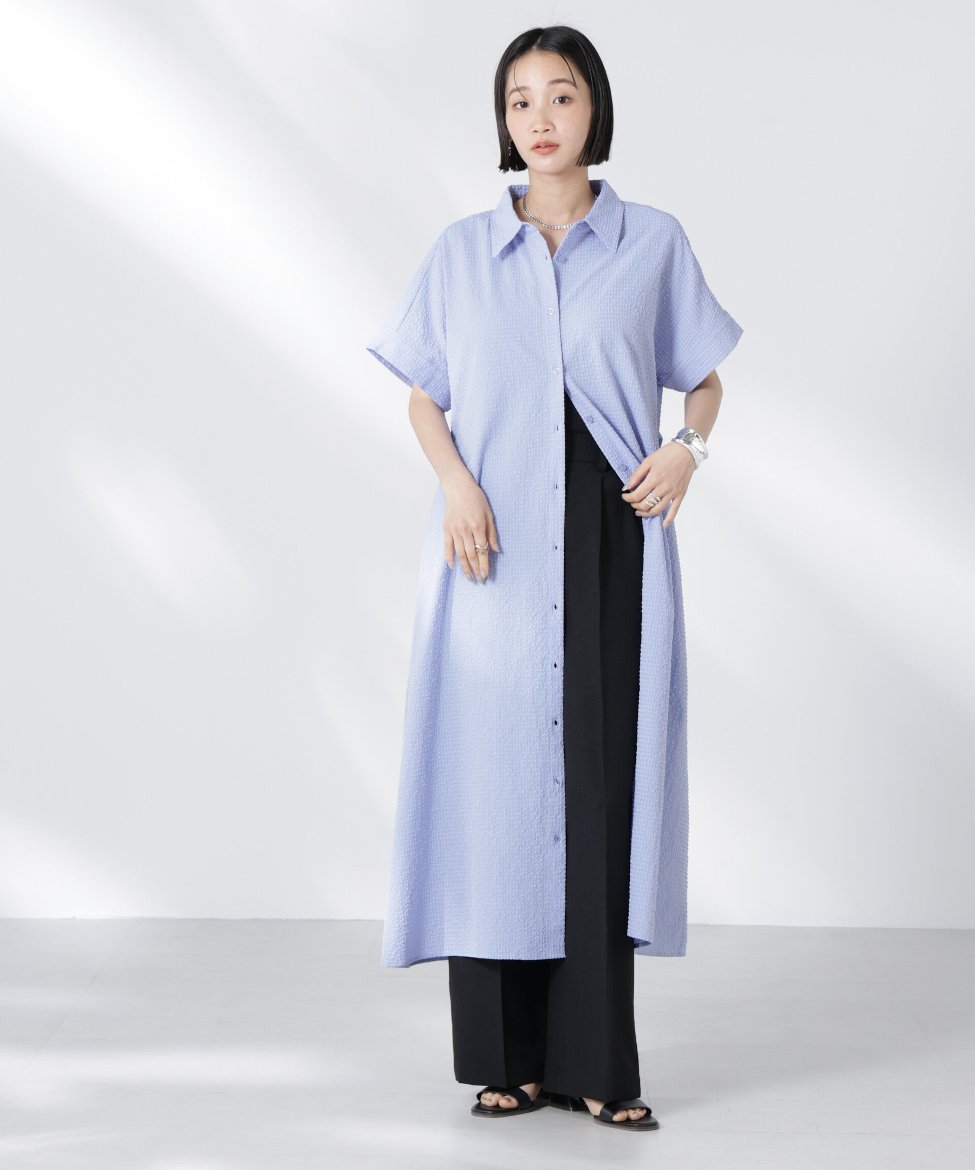 nano･universe「タックイージーセンタープレスストレートパンツ」|チノ|