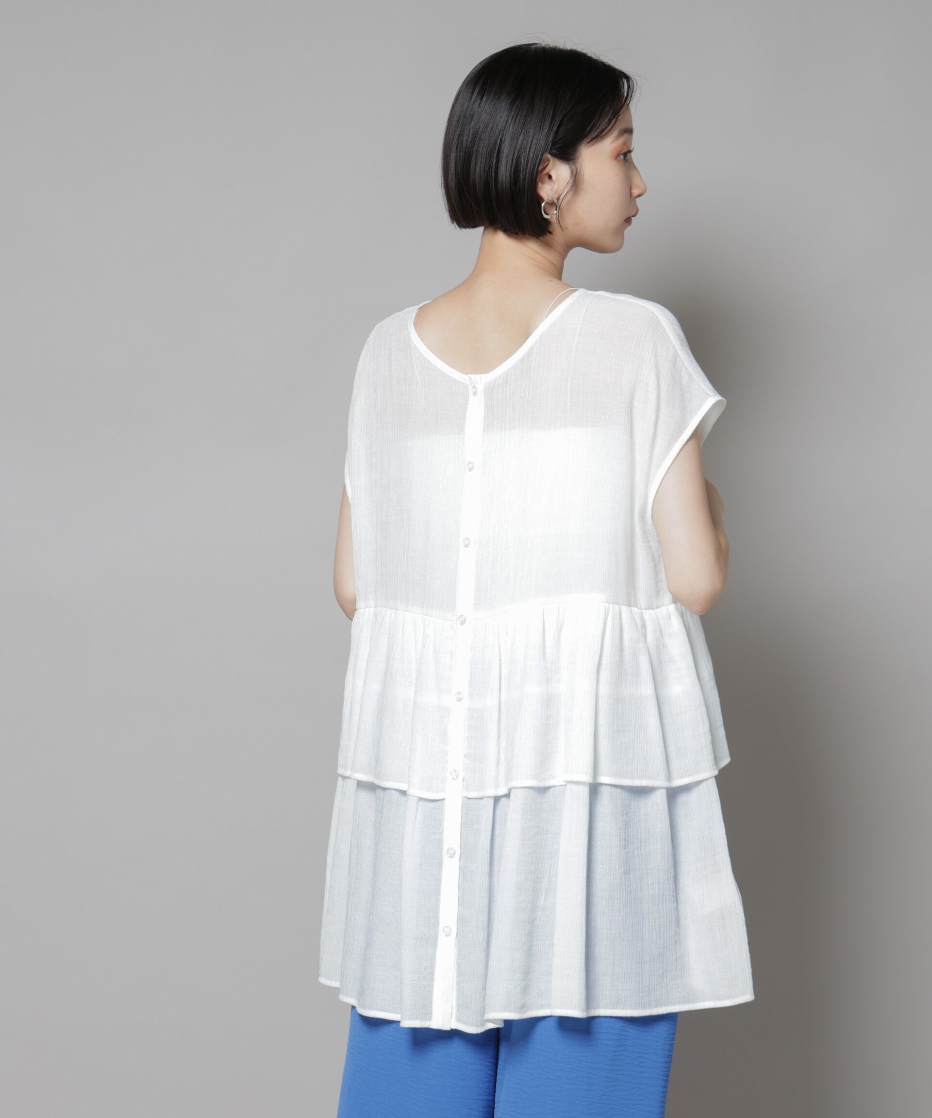nano･universe「前後2wayシアー楊柳ノースリーブティアードブラウス」|シャツ・ブラウス|
