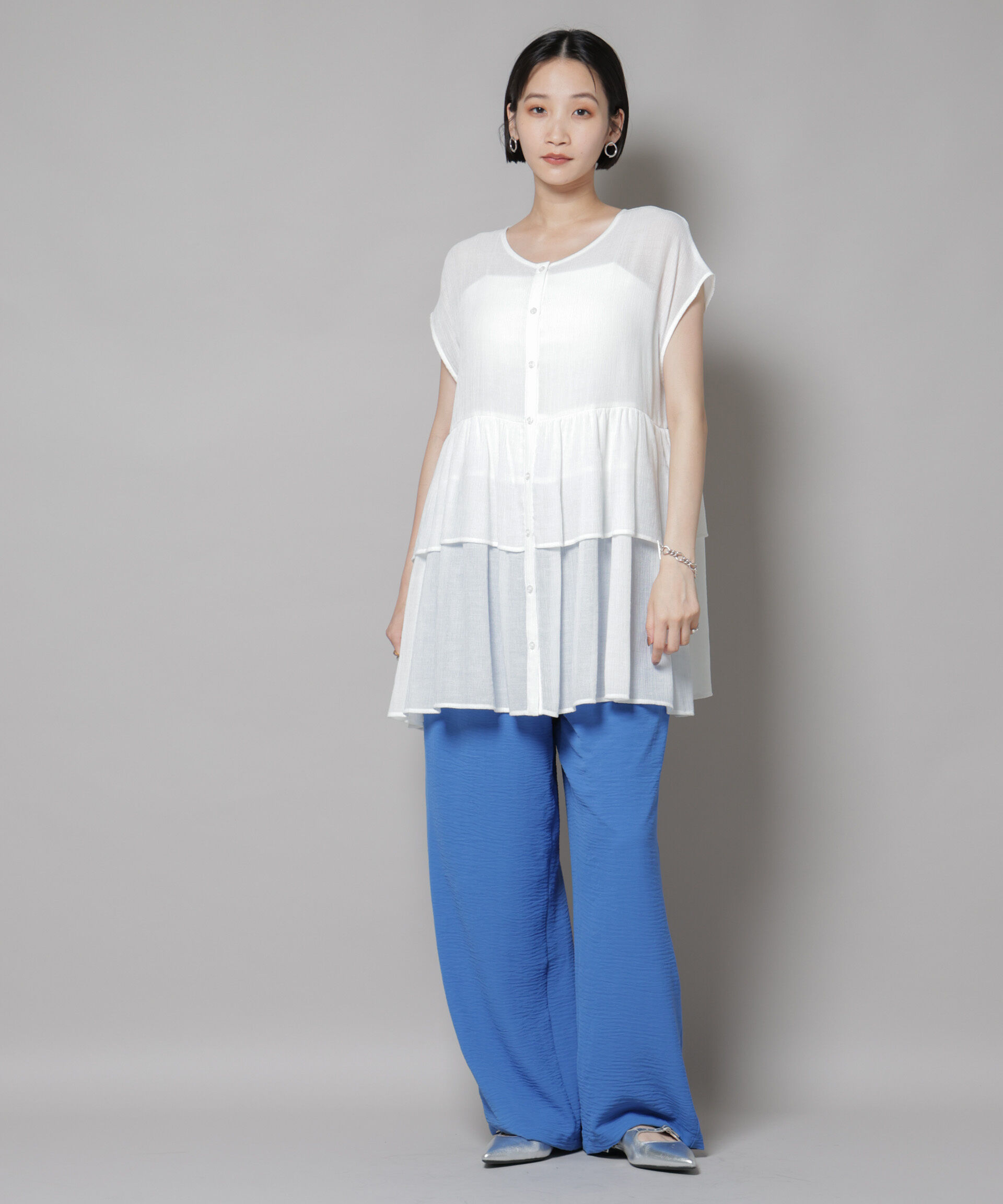 nano･universe「前後2wayシアー楊柳ノースリーブティアードブラウス」|シャツ・ブラウス|