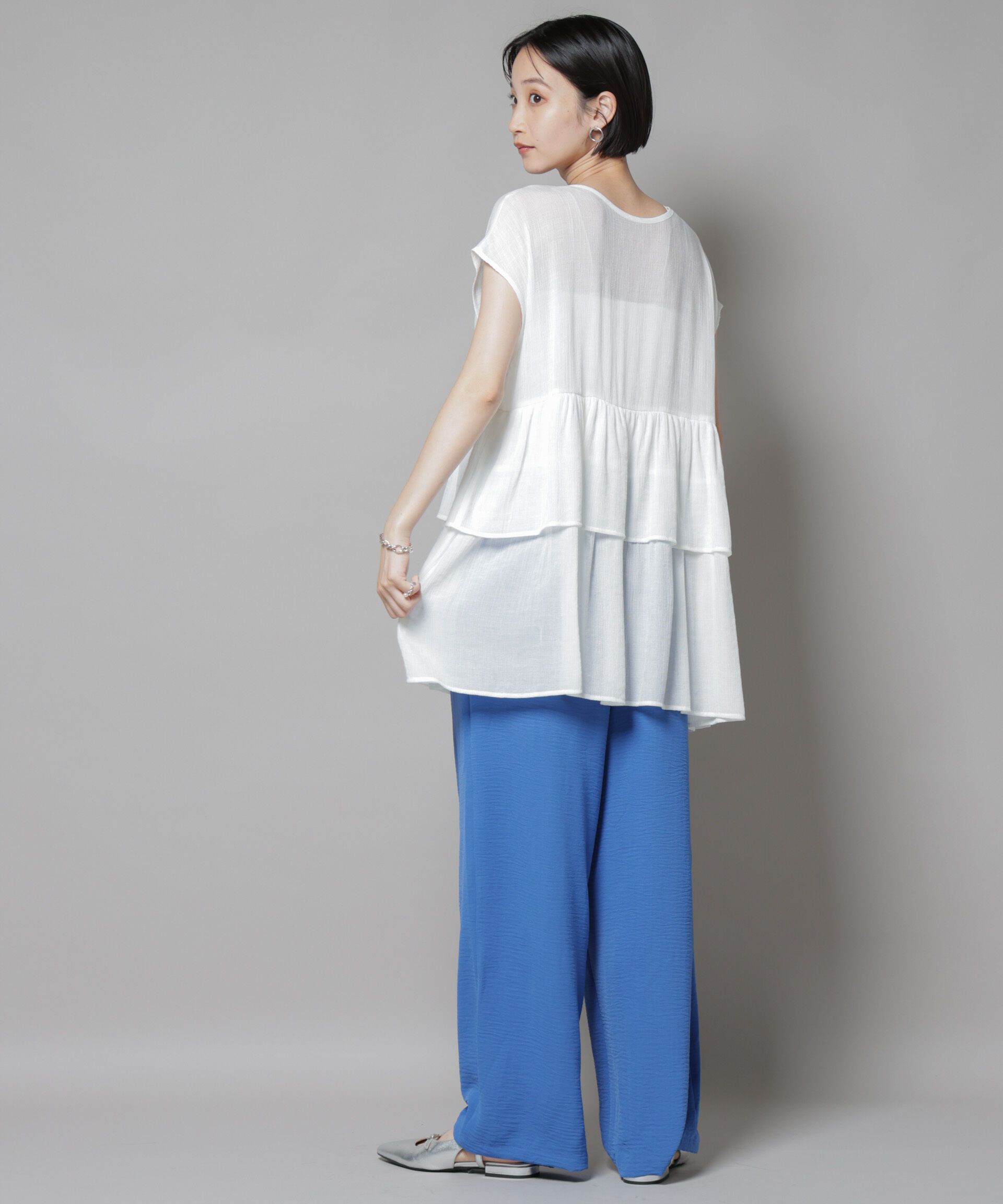 nano･universe「前後2wayシアー楊柳ノースリーブティアードブラウス」|シャツ・ブラウス|