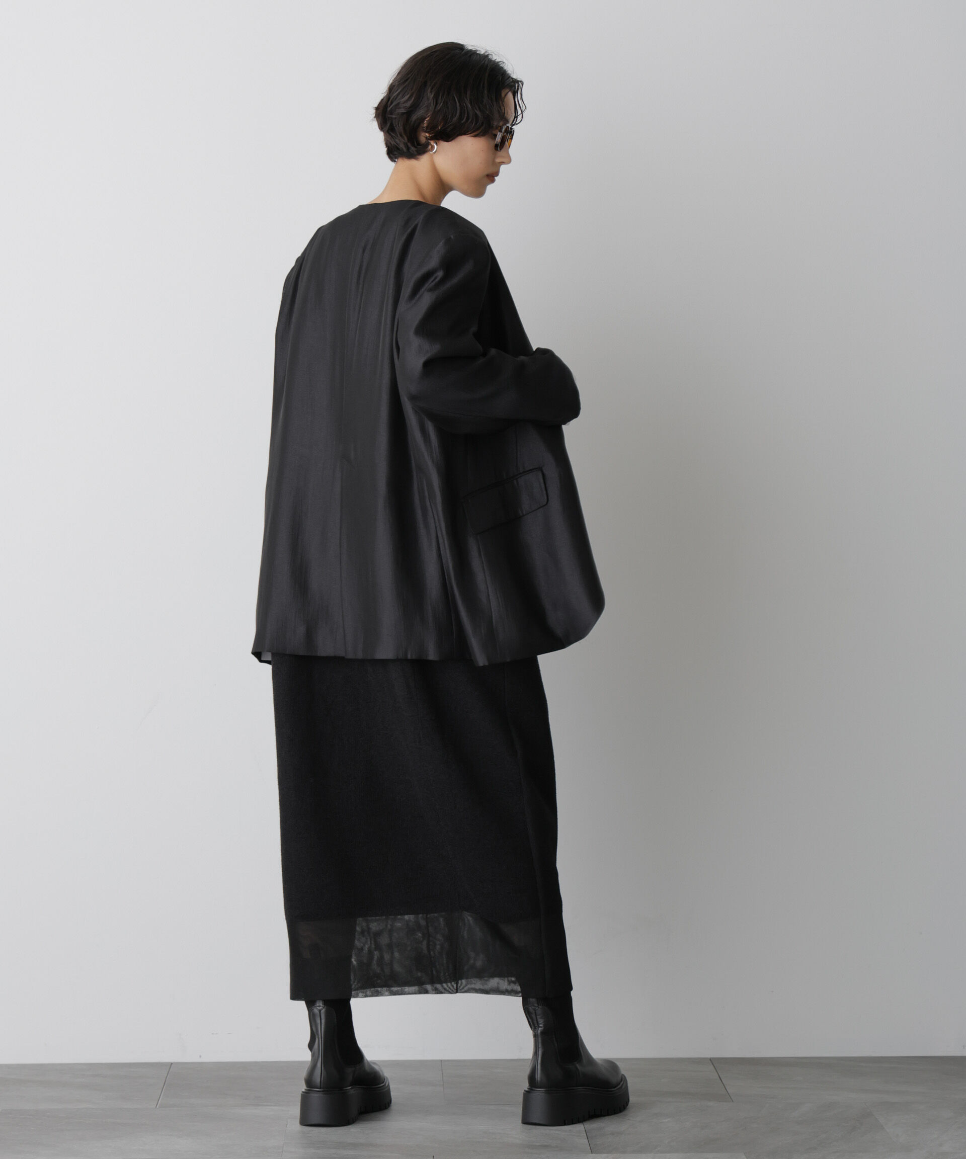 nano･universe「「STEVELOUR」サテンノーカラージャケット(セットアップ可)」|テーラードジャケット|