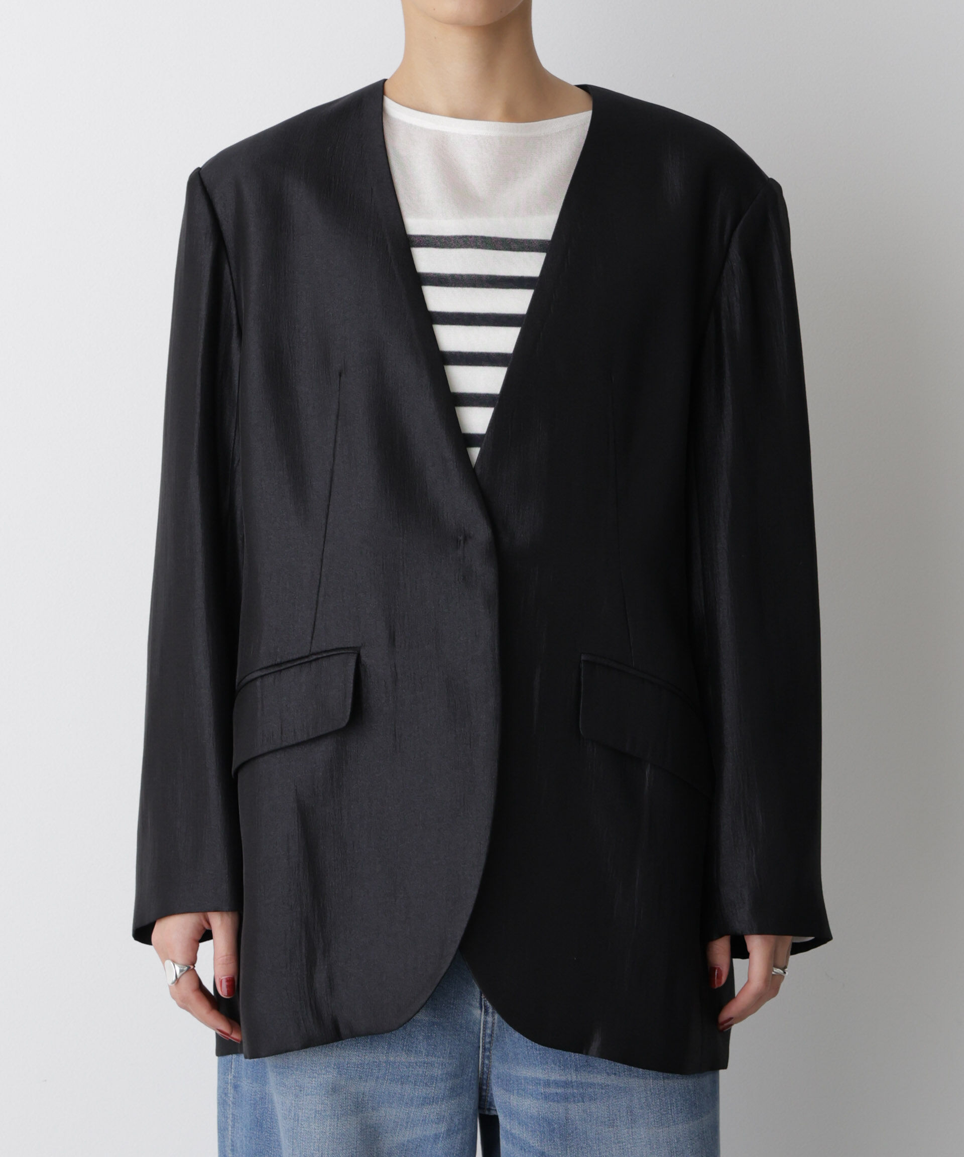 nano･universe「「STEVELOUR」サテンノーカラージャケット(セットアップ可)」|テーラードジャケット|