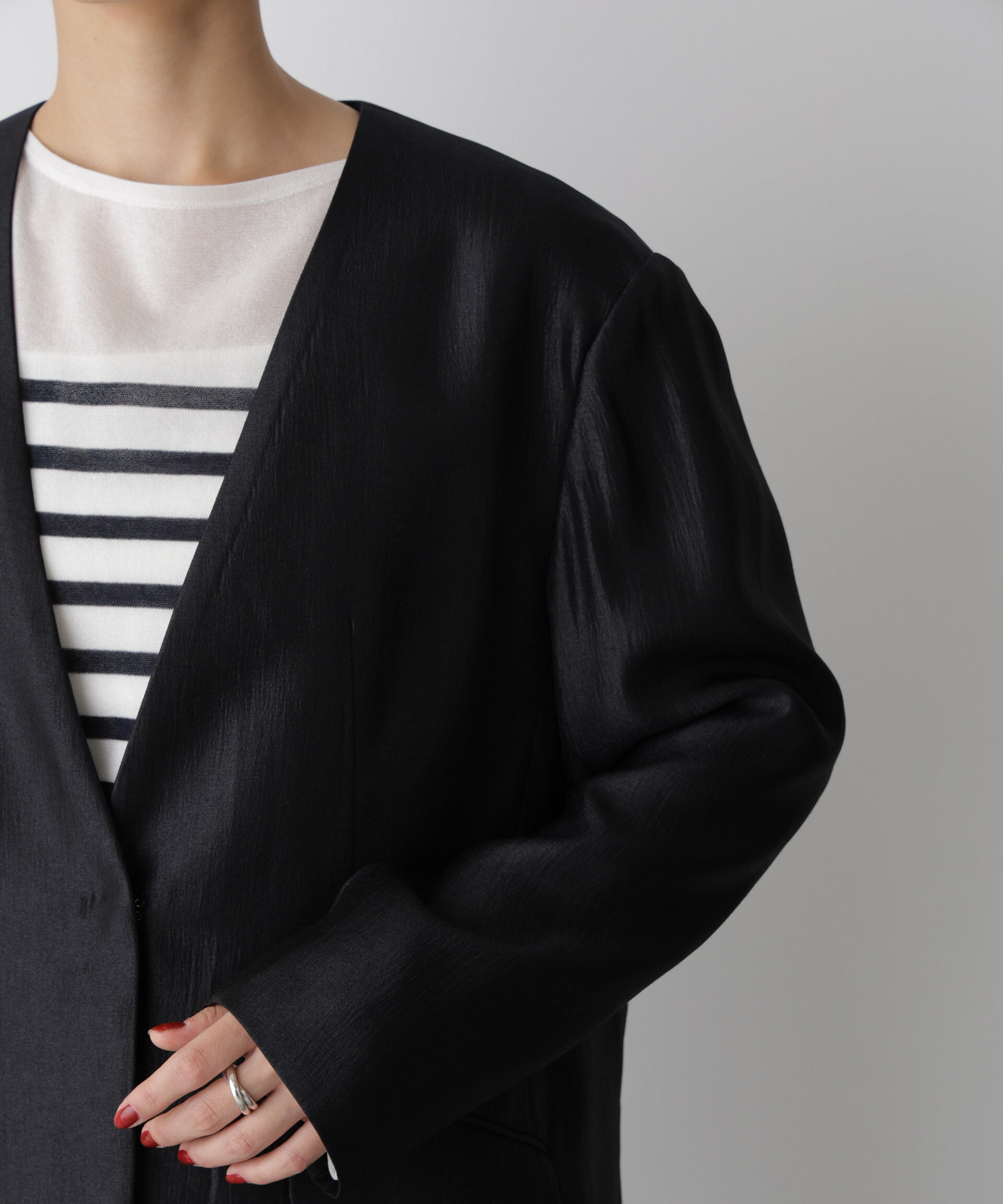 nano･universe「「STEVELOUR」サテンノーカラージャケット(セットアップ可)」|テーラードジャケット|