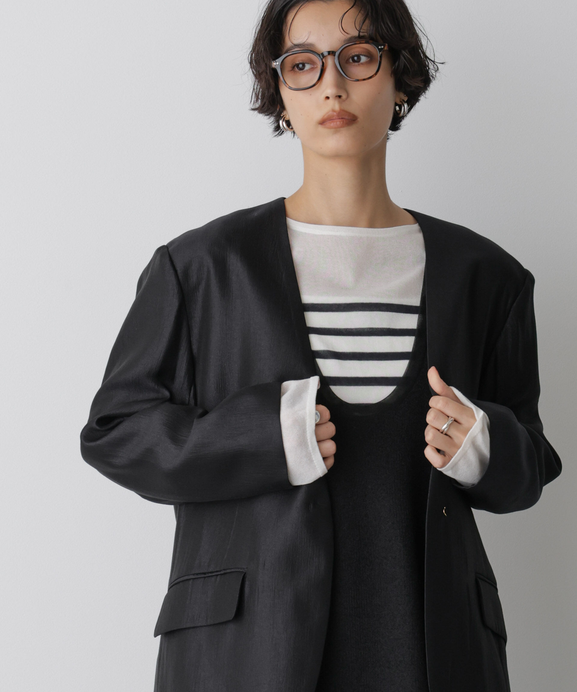 nano･universe「「STEVELOUR」サテンノーカラージャケット(セットアップ可)」|テーラードジャケット|