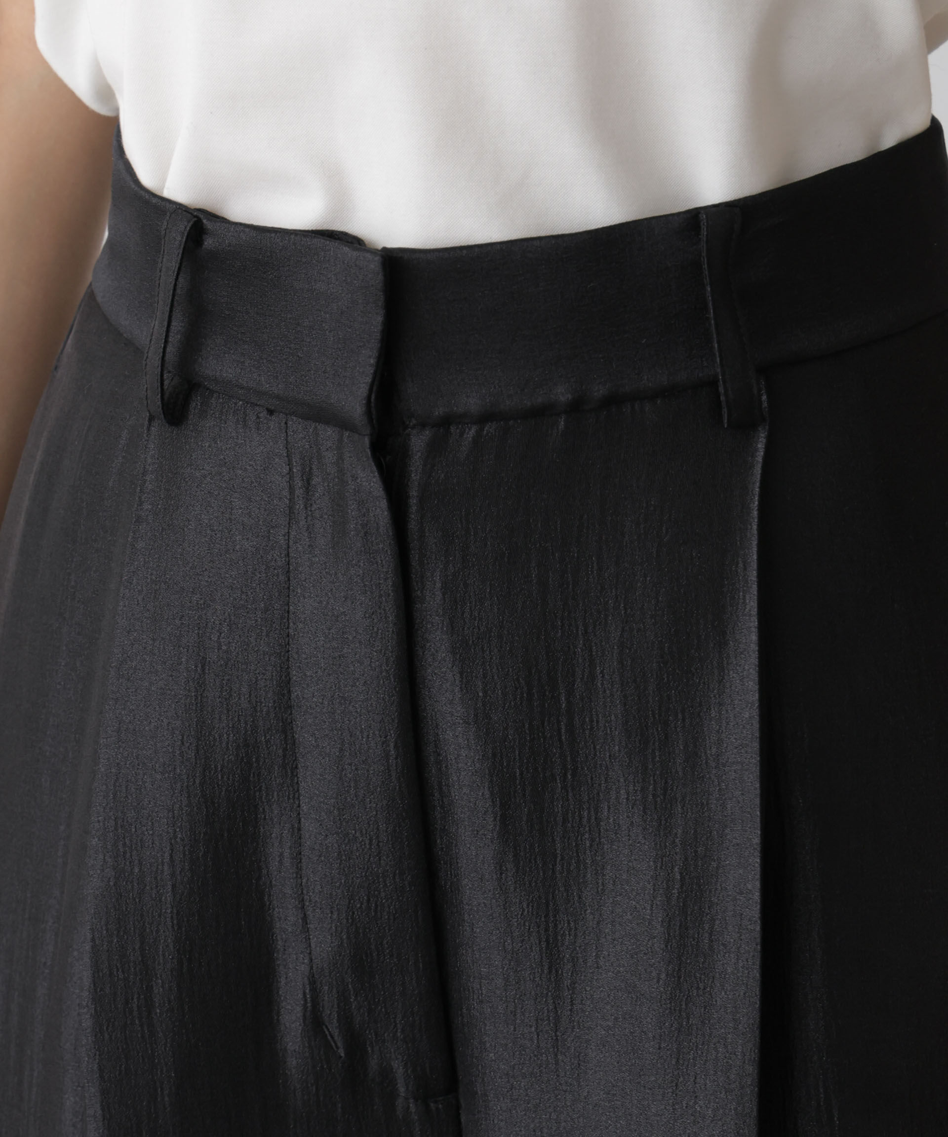 nano･universe「「STEVELOUR」サテンタックワイドパンツ(セットアップ可)」|チノ|