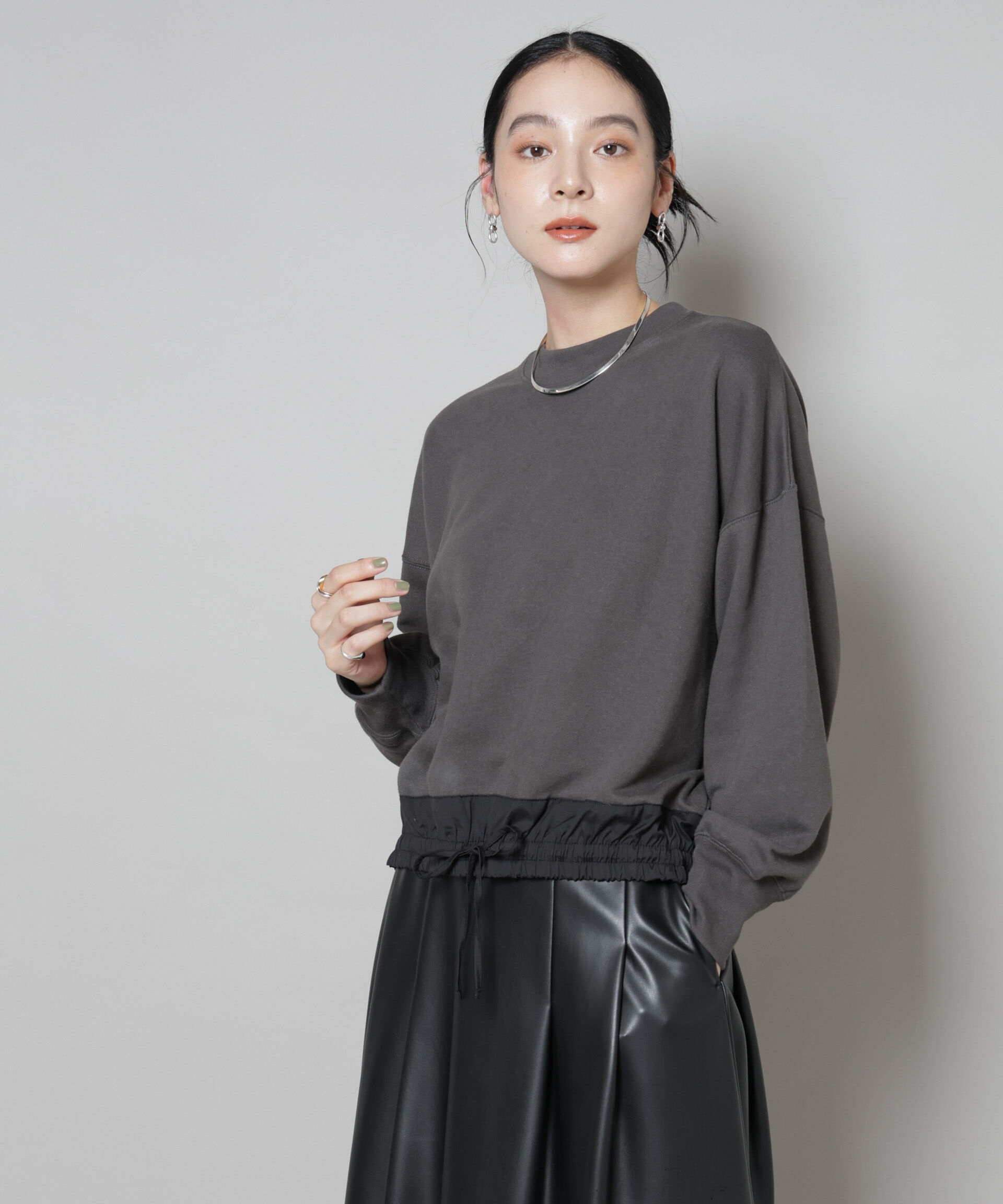 nano･universe「ブロード切替クルーネック裏毛トップス」|Tシャツ・カットソー|