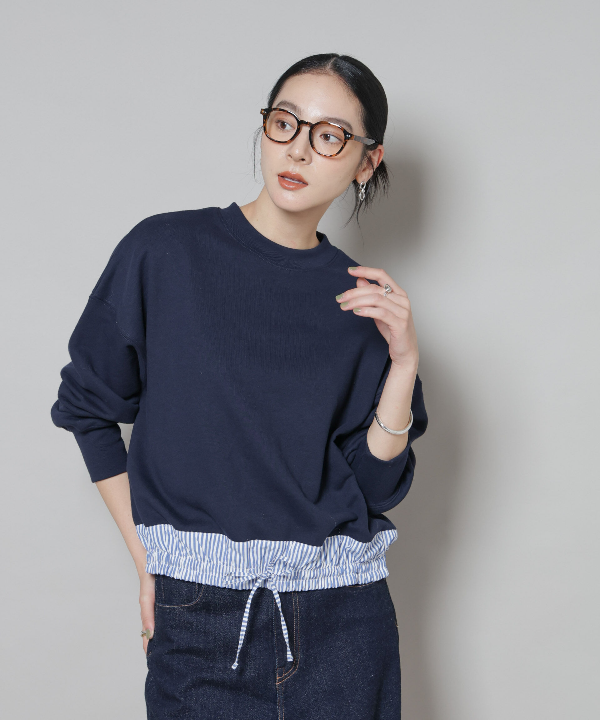 nano･universe「ブロード切替クルーネック裏毛トップス」|Tシャツ・カットソー|