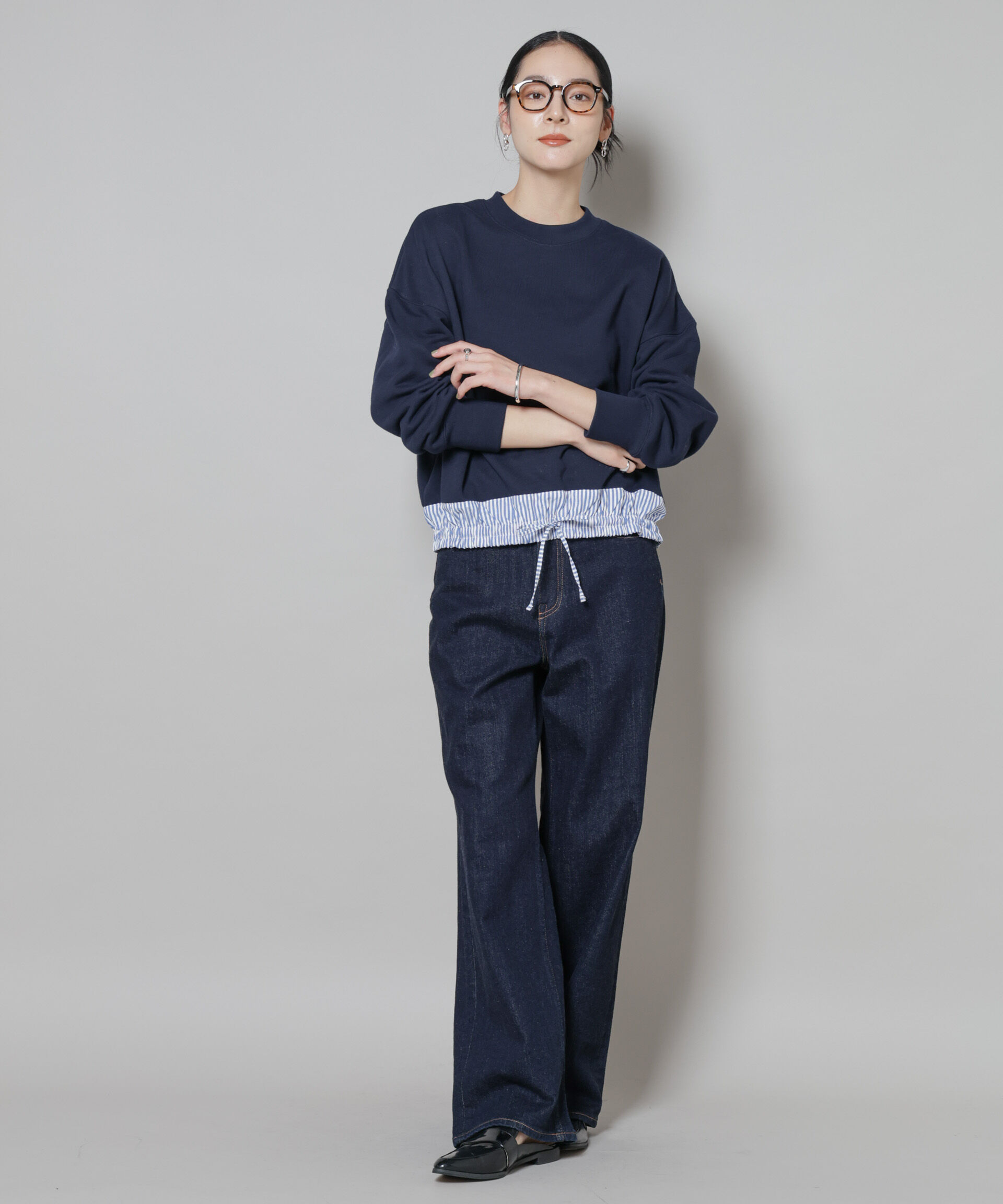 nano･universe「ブロード切替クルーネック裏毛トップス」|Tシャツ・カットソー|