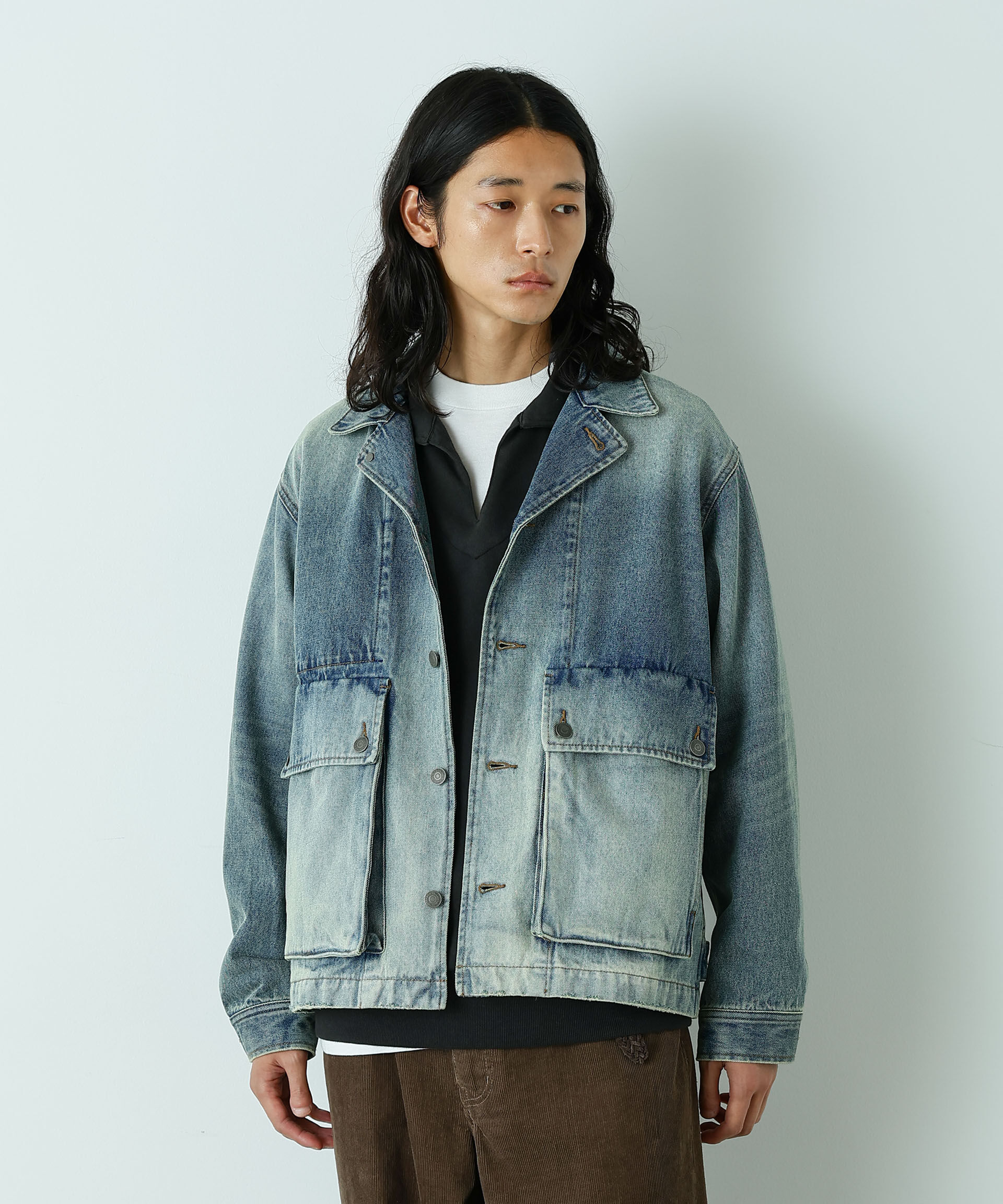 nano･universe「｢HOTEL PALACE｣ フェードデニムカバーオールジャケット」|ブルゾン・スタジャン|