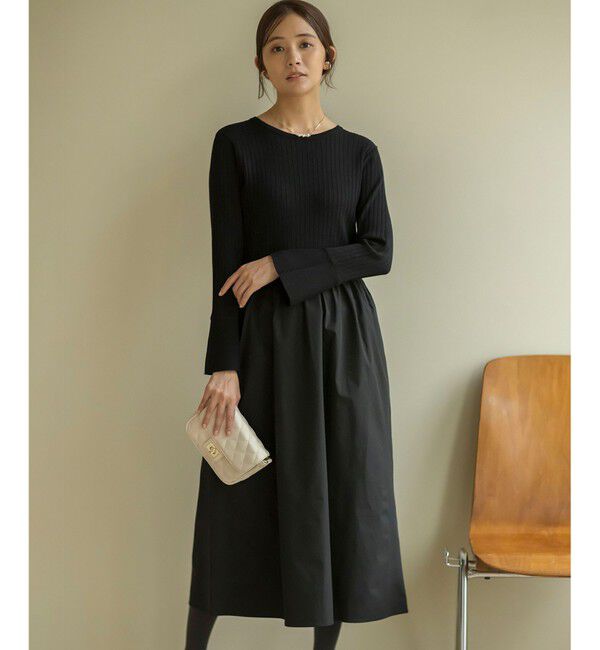 組曲「【WEB限定】リブニットコンビワンピース」|ワンピース|ﾌﾞﾗｯｸ&times;ﾌ