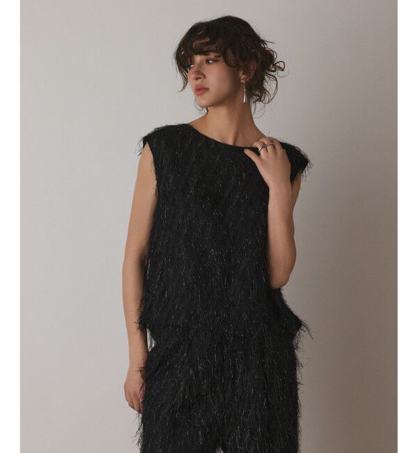  「フリンジギャザートップ」|Tシャツ・カットソー|ブラック