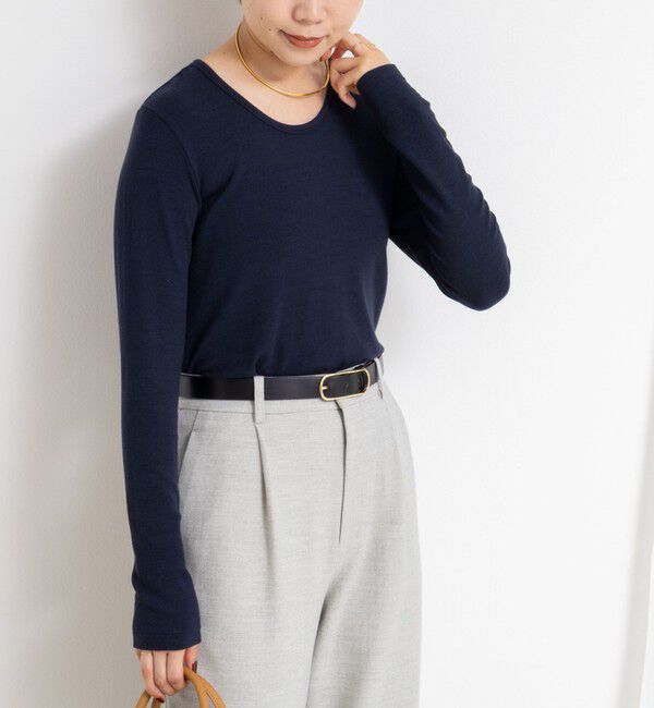 NOLLEY'S sophi「ウォッシャブルベアテレコUネックロンT＜エンジェルウール使用＞」|Tシャツ・カットソー|ネイビー