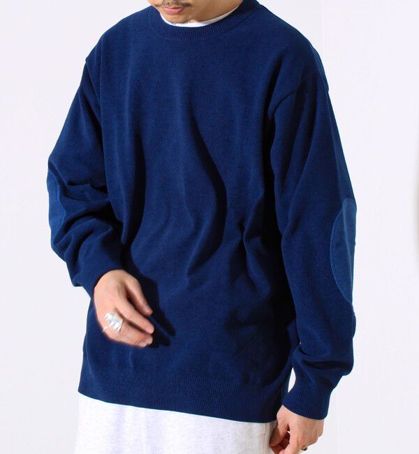 GLOSTER「【GLOSTER/グロスター】ソフトモール素材 エルボーパッチ クルーニット」|ニット・セーター|