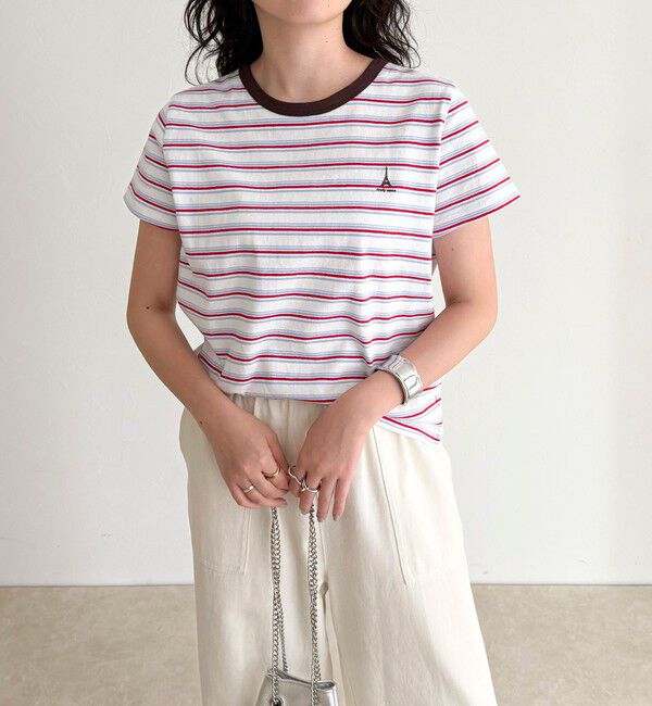 fredy emue「ボーダー/無地ワンポイントロゴコンパクトTシャツ」|Tシャツ・カットソー|