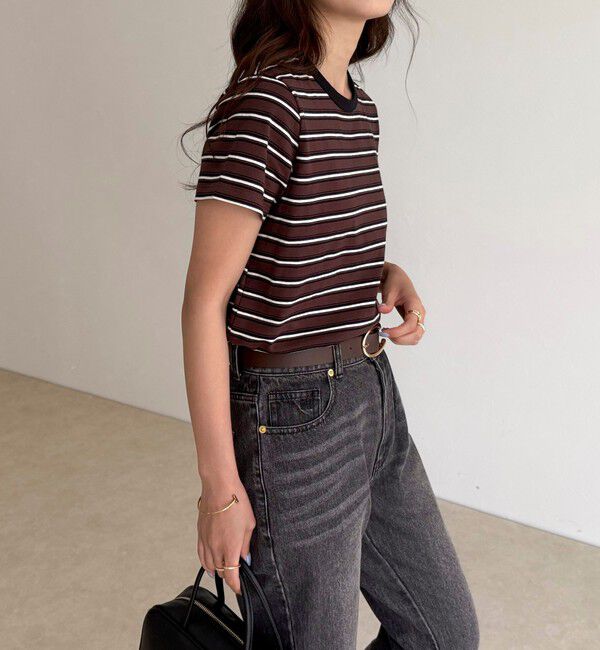 fredy emue「ボーダー/無地ワンポイントロゴコンパクトTシャツ」|Tシャツ・カットソー|