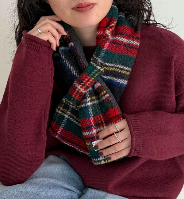 fredy emue「《別注》【TWEED MILL/ツイードミル】ウールチェック&times;フリースリバーマフラー」|マフラー|ブラック系その他